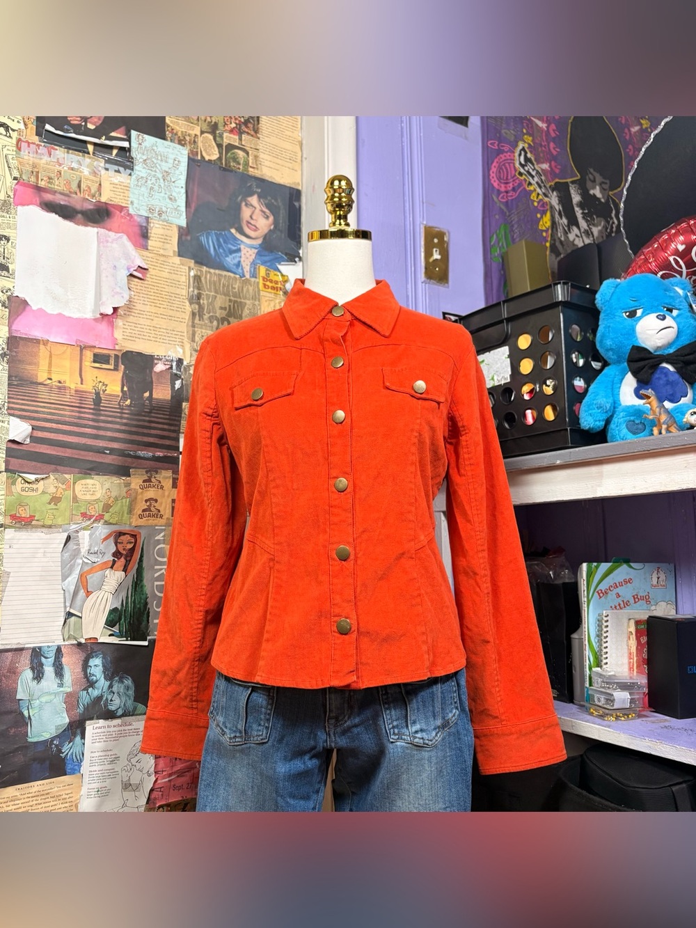 Orange Corduroy Snap Jacket